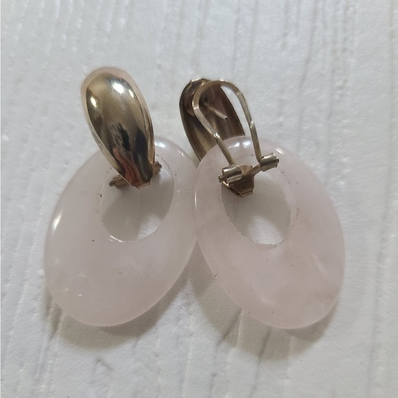 Vintage rose quartz earrings in excellent condition approximately 1 inch stone - Picture 3 of 8